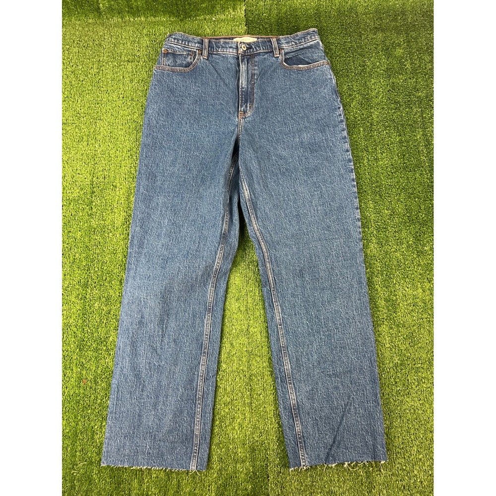 Abercrombie & Fitch The 90s Straight Ultra High Rise Jeans Blue 31 12XL Raw Hem